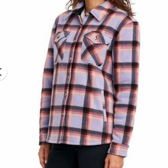 Sage Collective Sherpa Lined Button Up Shirt Women's Size S Plaid Purple/Pink - Picture 2 of 8